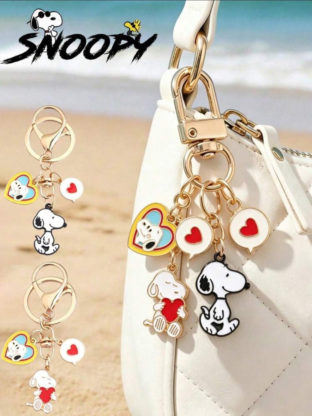 White Enamel dog bag charm/ Key Charm
